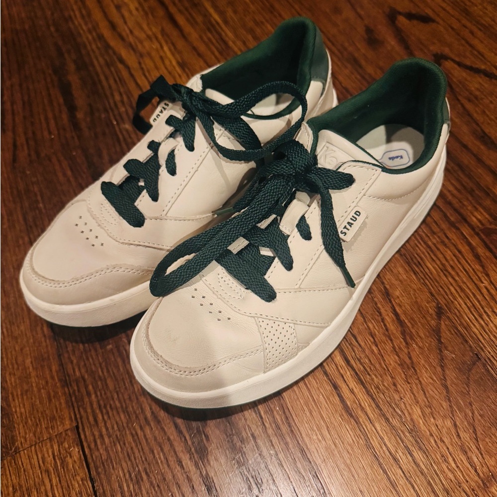 STAUD Keds Cream Sneakers with Green Details